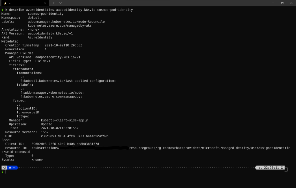 Details of the pod identity